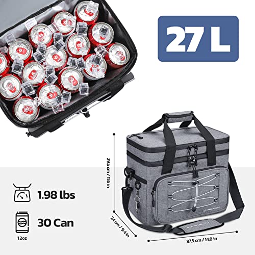 30-Can Collapsible Camping Cooler Bag for Outdoors, Grey