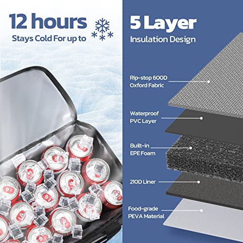 30-Can Collapsible Camping Cooler Bag for Outdoors, Grey