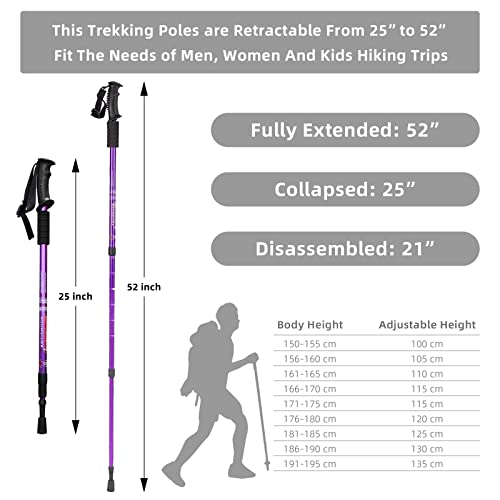Aihoye Collapsible Trekking Poles, Lightweight, Anti Shock, Purple