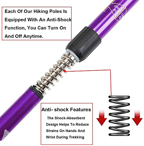 Aihoye Collapsible Trekking Poles, Lightweight, Anti Shock, Purple
