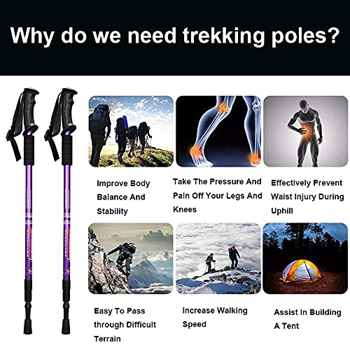 Aihoye Collapsible Trekking Poles, Lightweight, Anti Shock, Purple