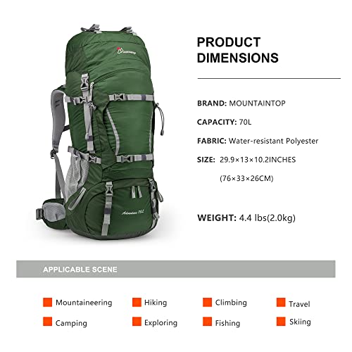 70L Internal Frame Camping Backpack with Rain Cover