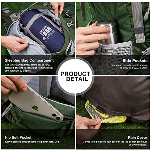 70L Internal Frame Camping Backpack with Rain Cover