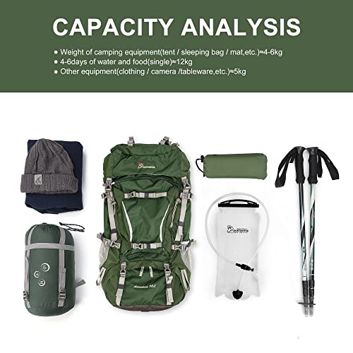 70L Internal Frame Camping Backpack with Rain Cover