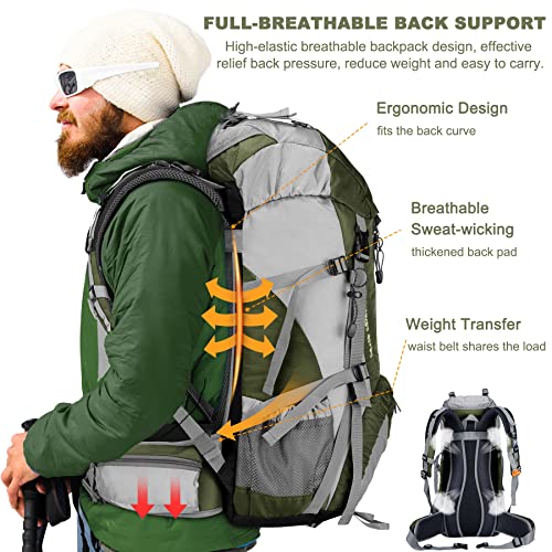 Loowoko Waterproof 50L Hiking Backpack with Rain Cover