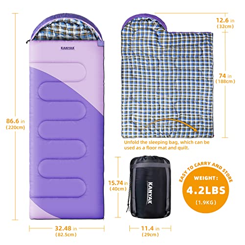 Water-Resistant Purple Sleeping Bag for Camping and Hiking