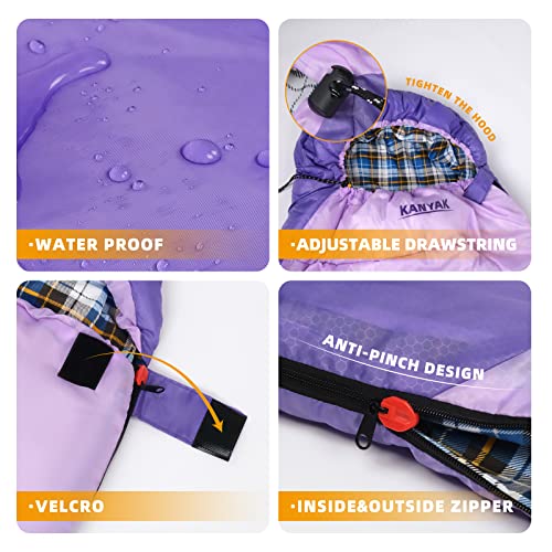 Water-Resistant Purple Sleeping Bag for Camping and Hiking