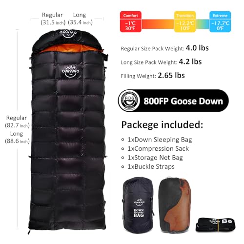 OMVMO Lightweight 4 Season Down Sleeping Bag for Backpacking