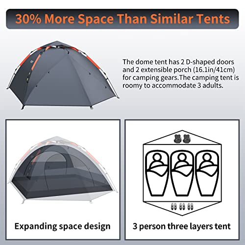 3 Person Waterproof Instant Pop Up Camping Dome Tent