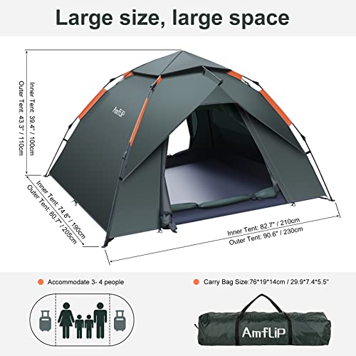 Amflip Automatic Pop Up Camping Tent for 2-3 People