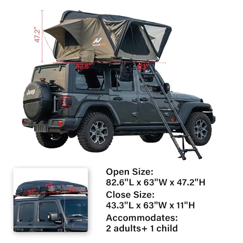 Naturnest Hard Shell Rooftop Tent for Camping, 3-Person