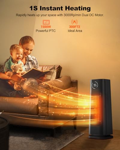 Portable 1500W Oscillating Space Heater with Remote