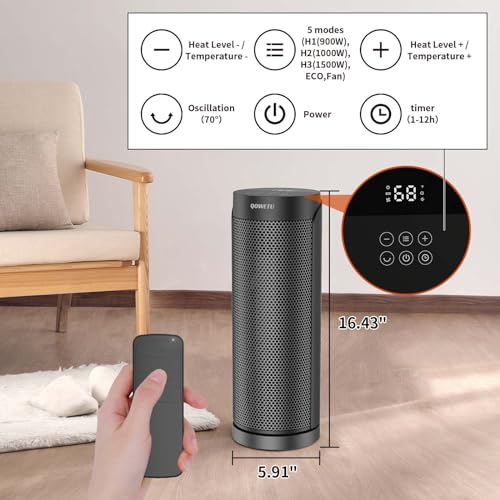 Oscillating Portable Space Heater with Remote Control