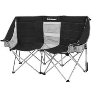 FUNDANGO Loveseat Camping Chairs for 2 People, Black/Grey