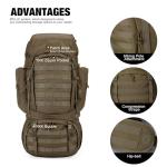 60L Molle Hiking Backpack with Rain Cover - Khaki