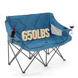ARROWHEAD OUTDOOR Folding Double Camping Loveseat with Cup Holders
