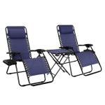 Outdoor Zero Gravity Lounge Chairs with Side Table, Blue