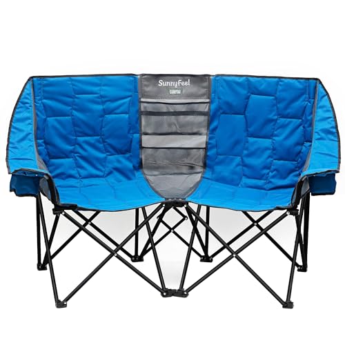SUNNYFEEL Folding Double Camping Loveseat Chair with Storage