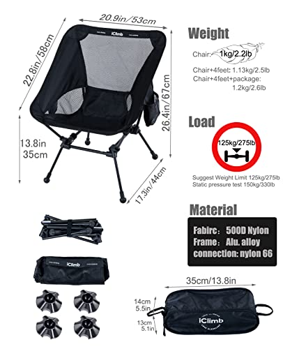 iClimb Ultralight Compact Beach Chair with Back Support