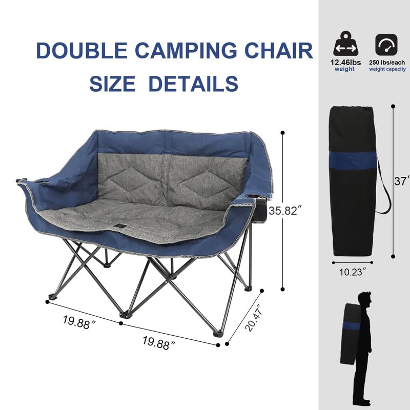 Portable Double Loveseat Camping Chair with Cup Holder