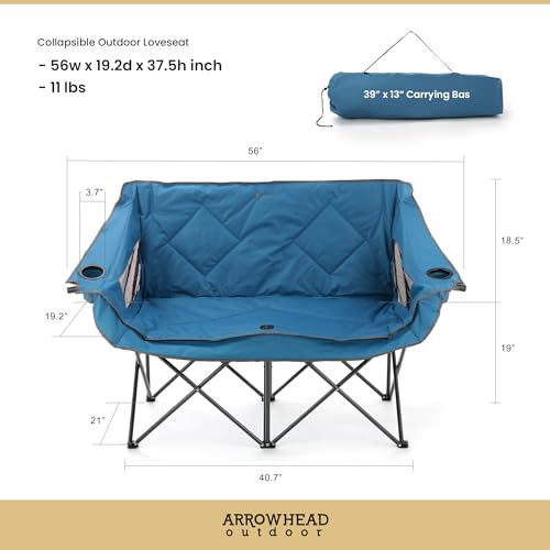 ARROWHEAD OUTDOOR Folding Double Camping Loveseat with Cup Holders