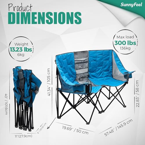 SUNNYFEEL Folding Double Camping Loveseat Chair with Storage