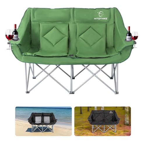 HITORHIKE Double Camping Chair - Heavy Duty, Oversized, Green