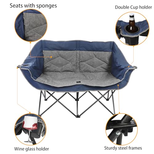 Portable Double Loveseat Camping Chair with Cup Holder