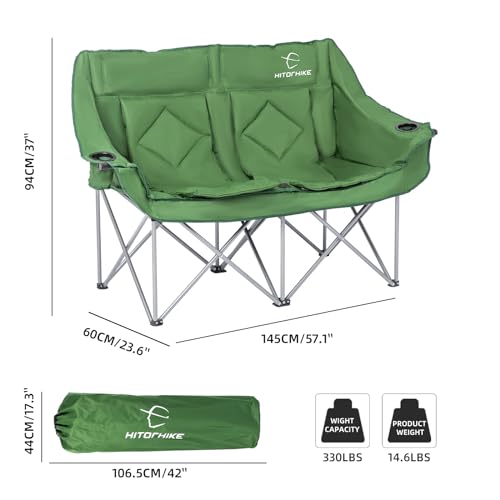 HITORHIKE Double Camping Chair - Heavy Duty, Oversized, Green