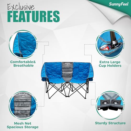 SUNNYFEEL Folding Double Camping Loveseat Chair with Storage