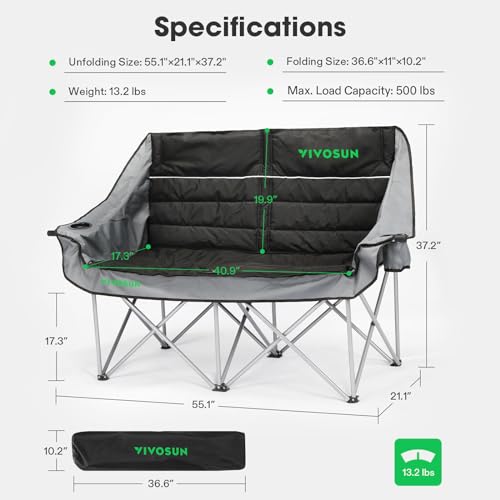 VIVOSUN Padded Double Camping Loveseat, Duo Chair with Holders & Carry Bag