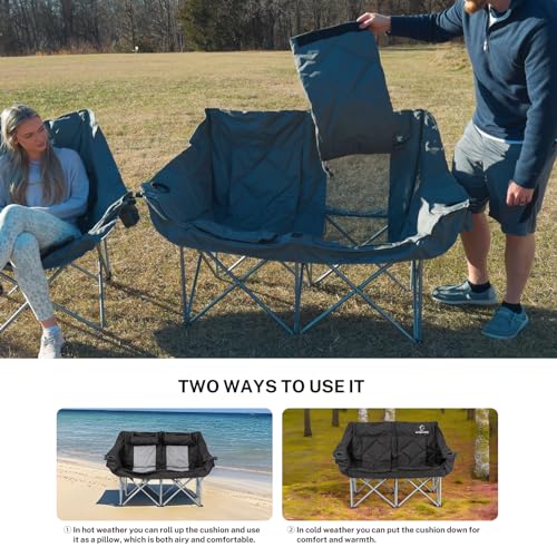 HITORHIKE Double Camping Chair - Heavy Duty, Oversized, Green