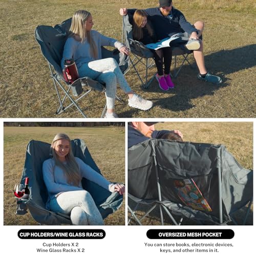 HITORHIKE Double Camping Chair - Heavy Duty, Oversized, Green