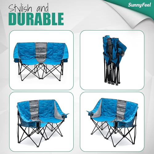 SUNNYFEEL Folding Double Camping Loveseat Chair with Storage