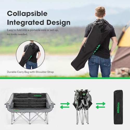 VIVOSUN Padded Double Camping Loveseat, Duo Chair with Holders & Carry Bag