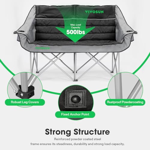 VIVOSUN Padded Double Camping Loveseat, Duo Chair with Holders & Carry Bag