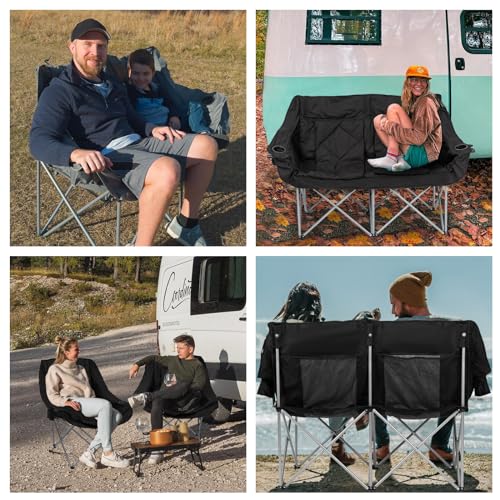 HITORHIKE Double Camping Chair - Heavy Duty, Oversized, Green