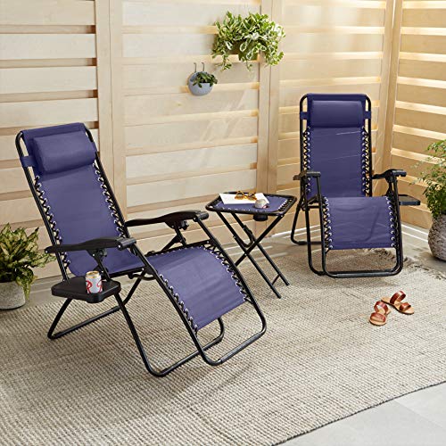 Outdoor Zero Gravity Lounge Chairs with Side Table, Blue