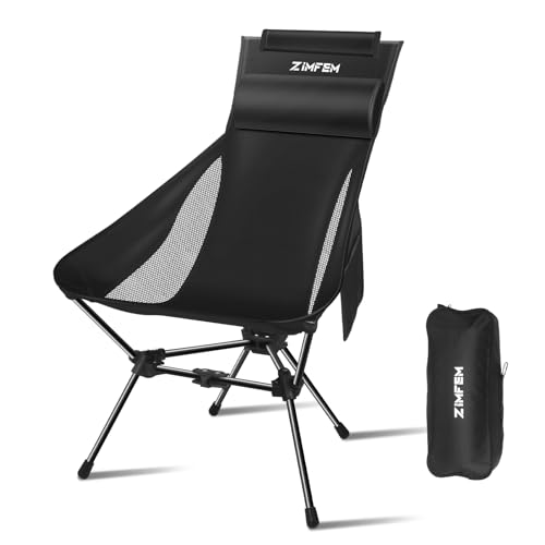 ZIMFEM Portable Camping Chair with Headrest and Storage Bag