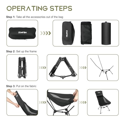 ZIMFEM Portable Camping Chair with Headrest and Storage Bag