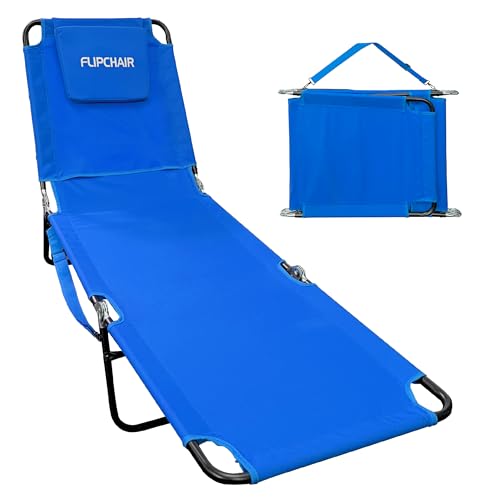 Blue Polyester Reclining Chaise Lounge Chair for Camping