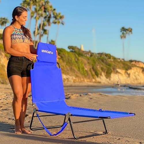 Blue Polyester Reclining Chaise Lounge Chair for Camping