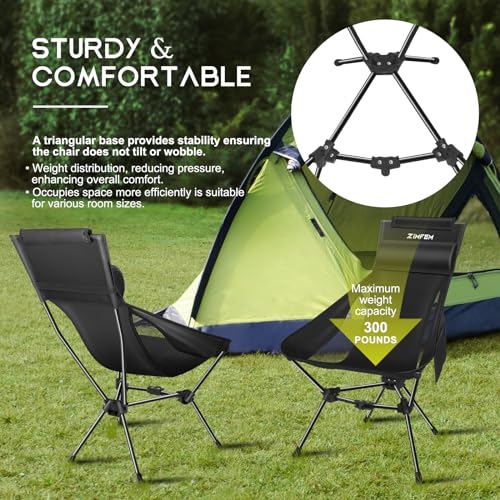 ZIMFEM Portable Camping Chair with Headrest and Storage Bag