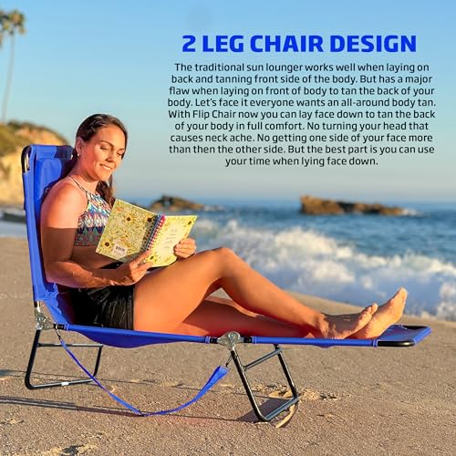 Blue Polyester Reclining Chaise Lounge Chair for Camping
