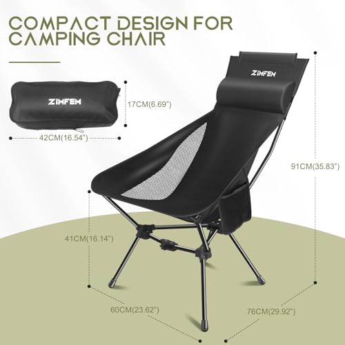 ZIMFEM Portable Camping Chair with Headrest and Storage Bag