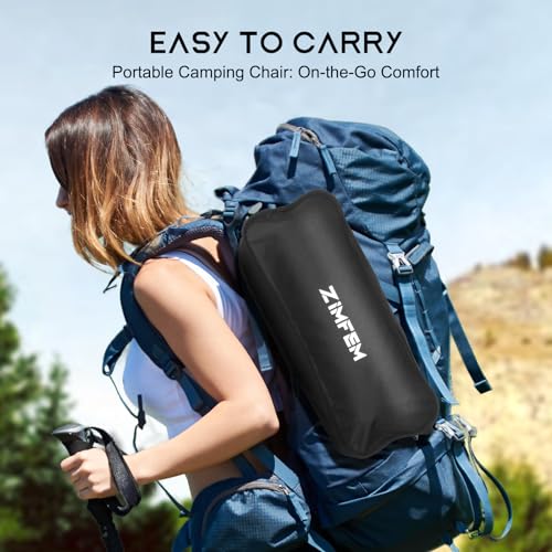 ZIMFEM Portable Camping Chair with Headrest and Storage Bag