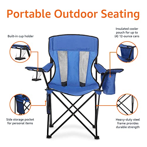 Folding Mesh-Back Outdoor Camping Chair - Large Blue