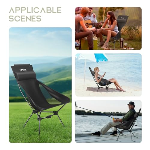 ZIMFEM Portable Camping Chair with Headrest and Storage Bag