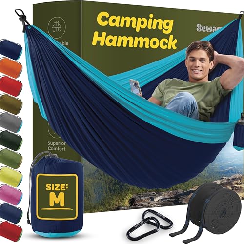 Navy Lightweight Nylon Camping Hammock Chair with Tree Straps