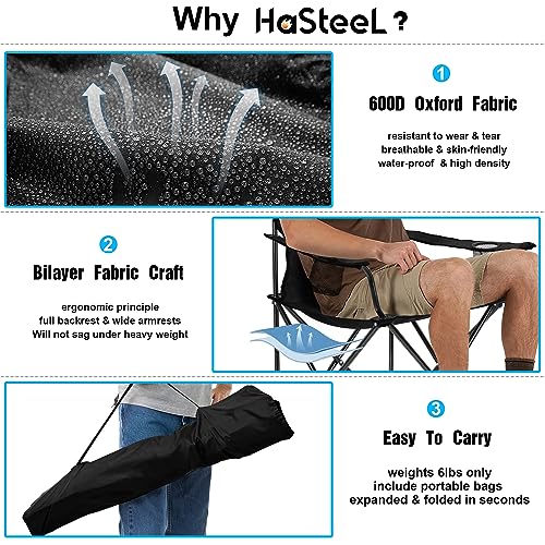 Set of 2 HaSteeL Foldable Camping Chairs, Easy Storage